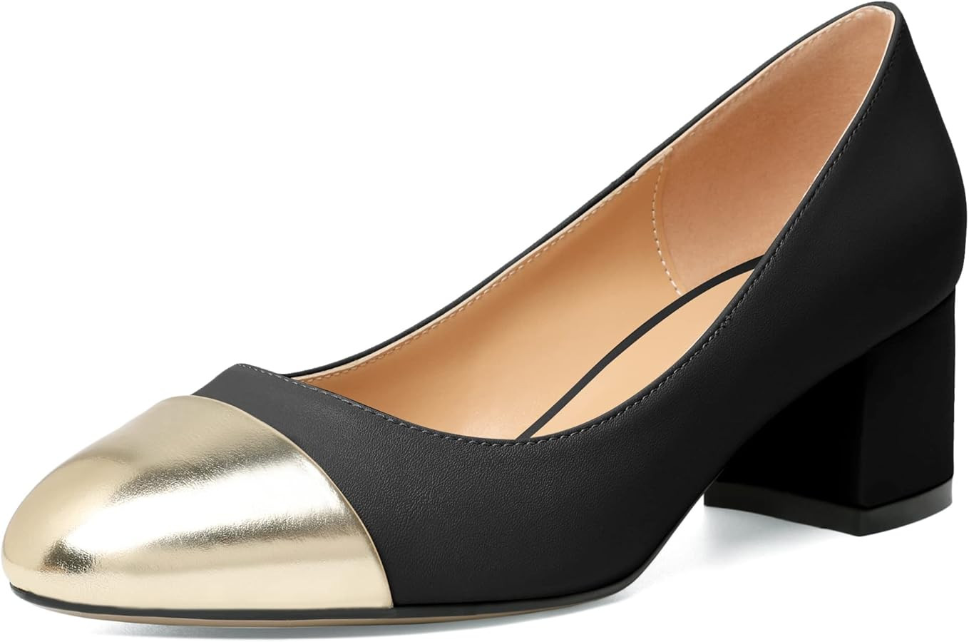 YODEKS Women Low Block Heels Slip On Cap Toe Pumps Women Low Chunky Heels Round Toe Pumps Shoes f... | Amazon (US)