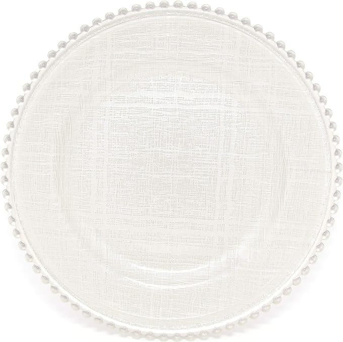 Cross-stitch Pattern Glass Charger 12.6 Inch Dinner Plate With Beaded Rim - Set of 4 - White | Amazon (US)