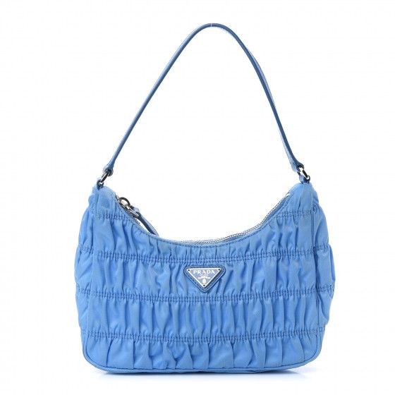 PRADA Tessuto Nylon Gaufre Shoulder Bag Light Blue | Fashionphile