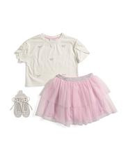 Little Girls 2pc Bow Applique Shirt And Skirt Set With Shoe Charms | TJ Maxx