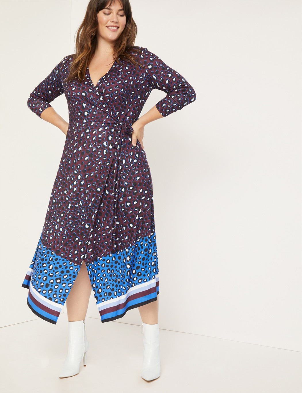 Printed Colorblock Wrap Dress | Women's Plus Size Dresses | ELOQUII | Eloquii
