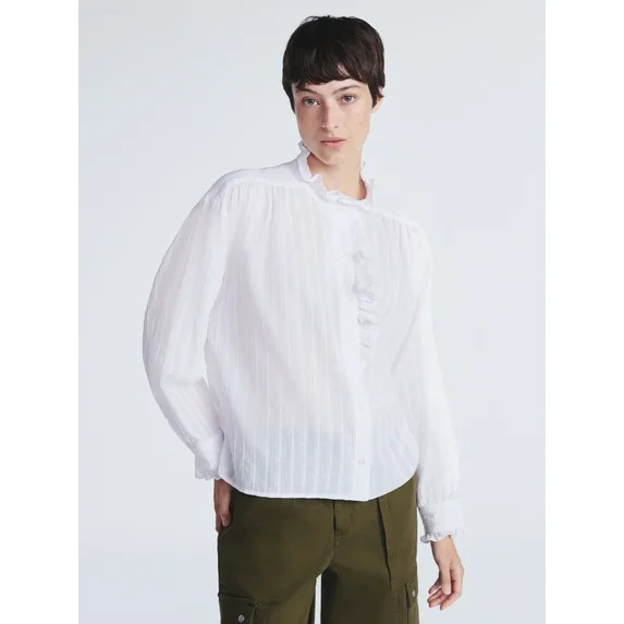 Scoop Women’s Cotton Dobby Ruffle Blouse, Sizes XS-XXL | Walmart (US)