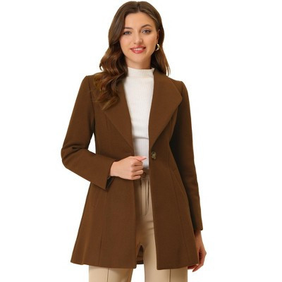 INSPIRE CHIC Women's Turn Down Collar Buttoned Business Casual Mid-Long Winter Coat Brown X-Small | Target