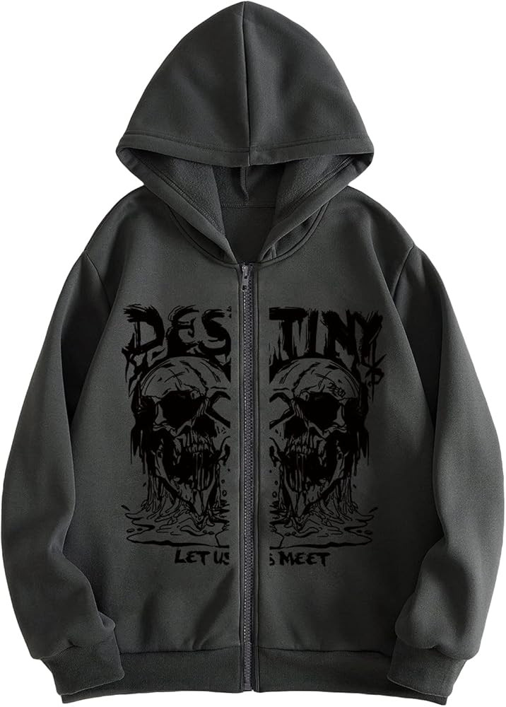 GORGLITTER Men's Skull Graphic Hoodies Zip Up Long Sleeve Pullover Hooded Sweatshirts | Amazon (US)