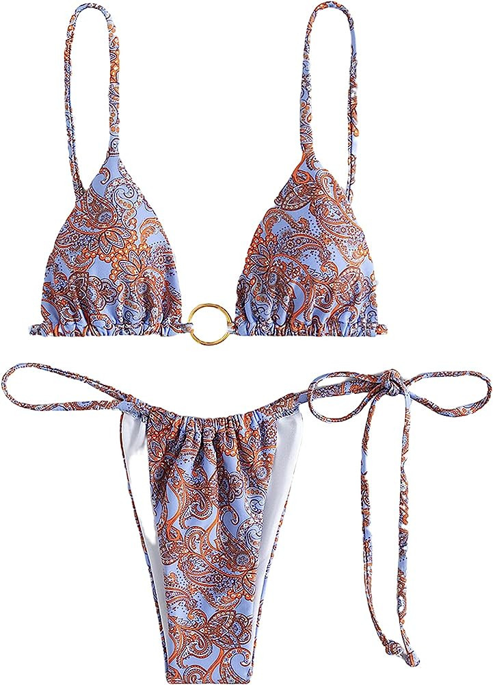 SOLY HUX Bikini Sets for Women 2 Piece Swimsuits Sexy High Cut Blue Bathing Suit | Amazon (US)