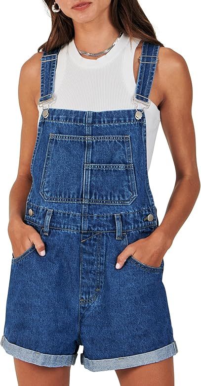 ANRABESS Women's Denim Shortalls Loose Fit Sleeveless Adjustable Straps Shorts Bib Overalls Jean ... | Amazon (US)