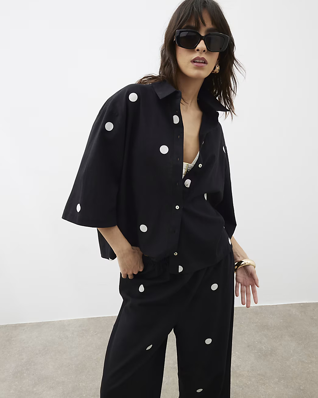Black Polka Dot Short Sleeve Boxy Shirt | River Island UK & IE