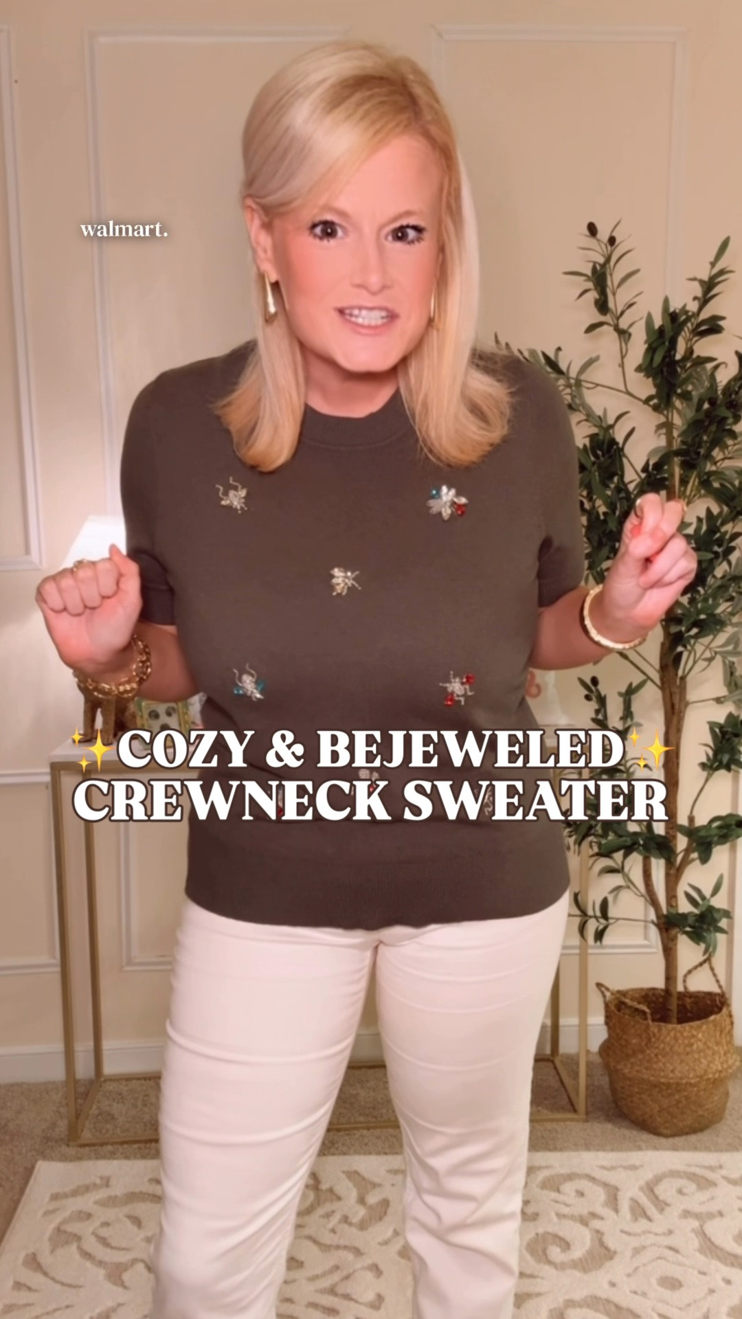 Walmart fall fashion | Erdem look for less | embellished sweater | preppy fall outfits

The $895 Erdem sweater look for under $30 on Walmart. Those little jeweled insects are every bit as pretty up close, and this Free Assembly sweater deserves another circle back now that October is here.

The bees, dragonflies and tiny sparkling bugs look like vintage brooches scattered across the olive knit. It has that whimsical, feminine detail I love in Erdem’s embellished sweaters, with a classic crewneck and short sleeves that make it easy to wear. Such a good designer look for less if you love your wardrobe staples with a little personality.

I’m wearing a large for a roomier fit. The lightweight Cozy Yarn is incredibly soft, with a blend of 50% viscose, 28% polyester and 22% polyamide. It’s machine washable, too.

Wear it with cream denim and gold earrings for warmer fall days, or add dark jeans and ballet flats for lunch. With tailored pants, it’s a pretty option for teacher outfits and business casual workwear. Layer a blazer over it when temperatures drop and let those jeweled details show.

The olive and sparkle also work beautifully with a skirt for holiday lunches and dinner plans. You get the Erdem inspired embellishment in a sweater you can wear through the workweek, all for under $30. Shop it below.

Erdem sweater look for less, Erdem inspired sweater, Walmart embellished sweater, Free Assembly Cozy Yarn sweater, jeweled insect sweater, beaded sweater women, short sleeve sweater women, olive green sweater, lightweight fall sweater, sweater tee women, preppy fall outfits, fall outfit ideas, fall fashion hauls, teacher outfits fall, business casual tops, holiday sweater women, Walmart style, Walmart finds

#LTKFindsUnder50 #LookForLess #WalmartFinds #PreppyStyle #WalmartStyle #FallOutfit #FallFashionHauls

#LTKWorkwear #LTKSeasonal #LTKMidsize