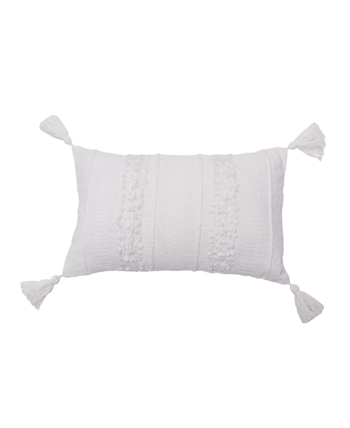 Barton Ivory White Striped Throw Pillow, 14" x 22" w/ Tassels - White | Macy's