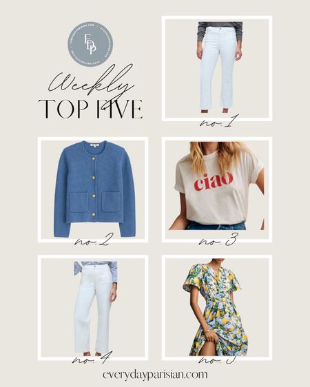 This week’s best sellers include two great pairs of white jeans on sale at Madewell. The cutest ciao shirt from Sézane and along the same Italian theme a lemon 🍋 dress for Italy. 🇮🇹 

#LTKover40 #LTKsalealert