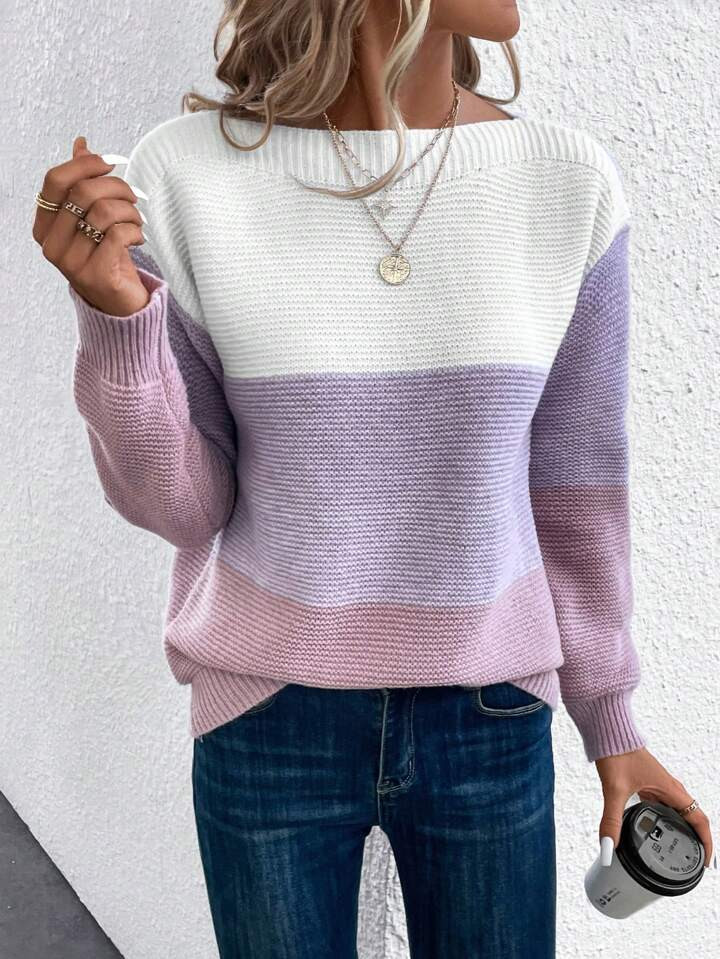 SHEIN LUNE Color Block Drop Shoulder Sweater | SHEIN | SHEIN