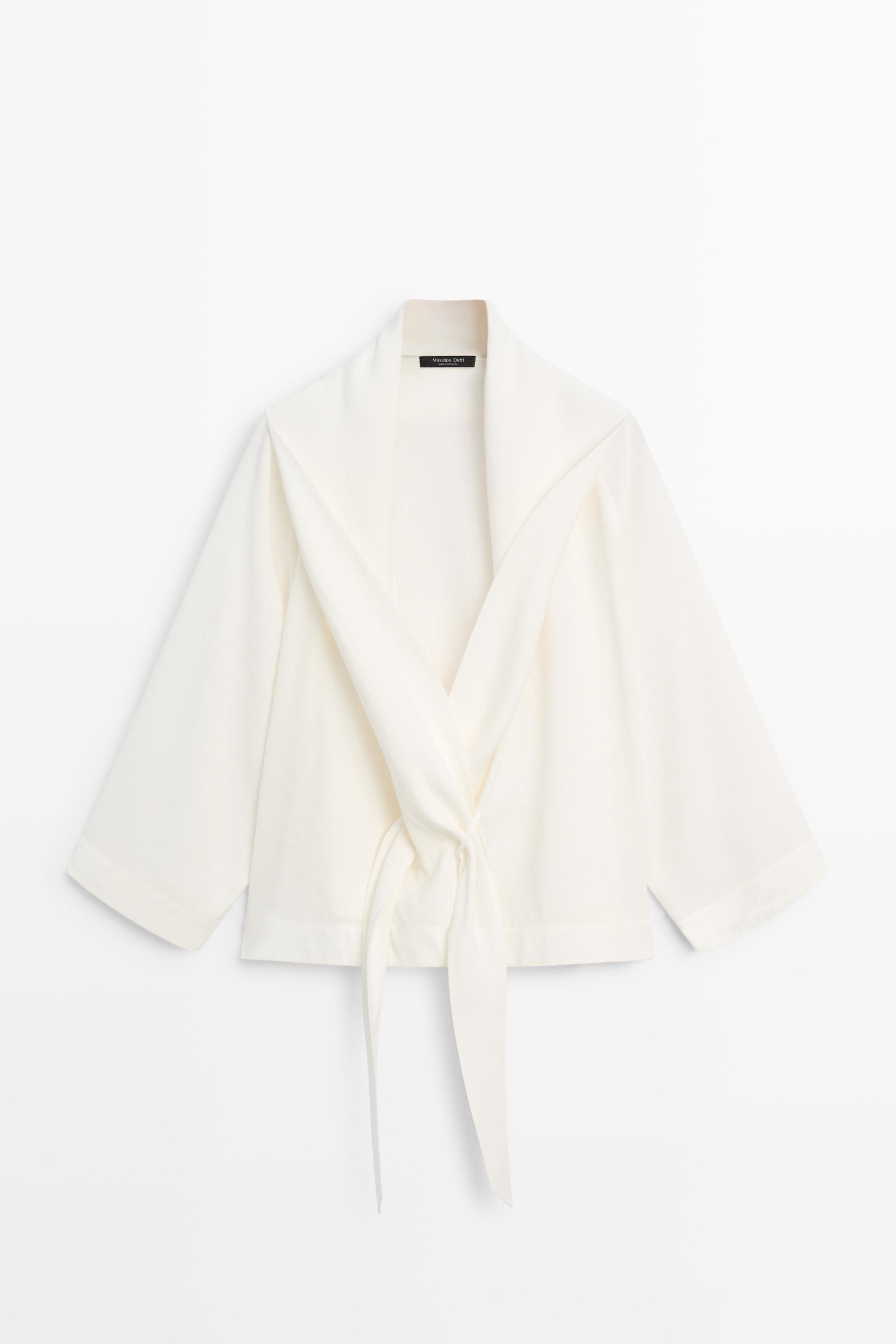 Flowing linen-blend shirt with tie detail | Massimo Dutti UK