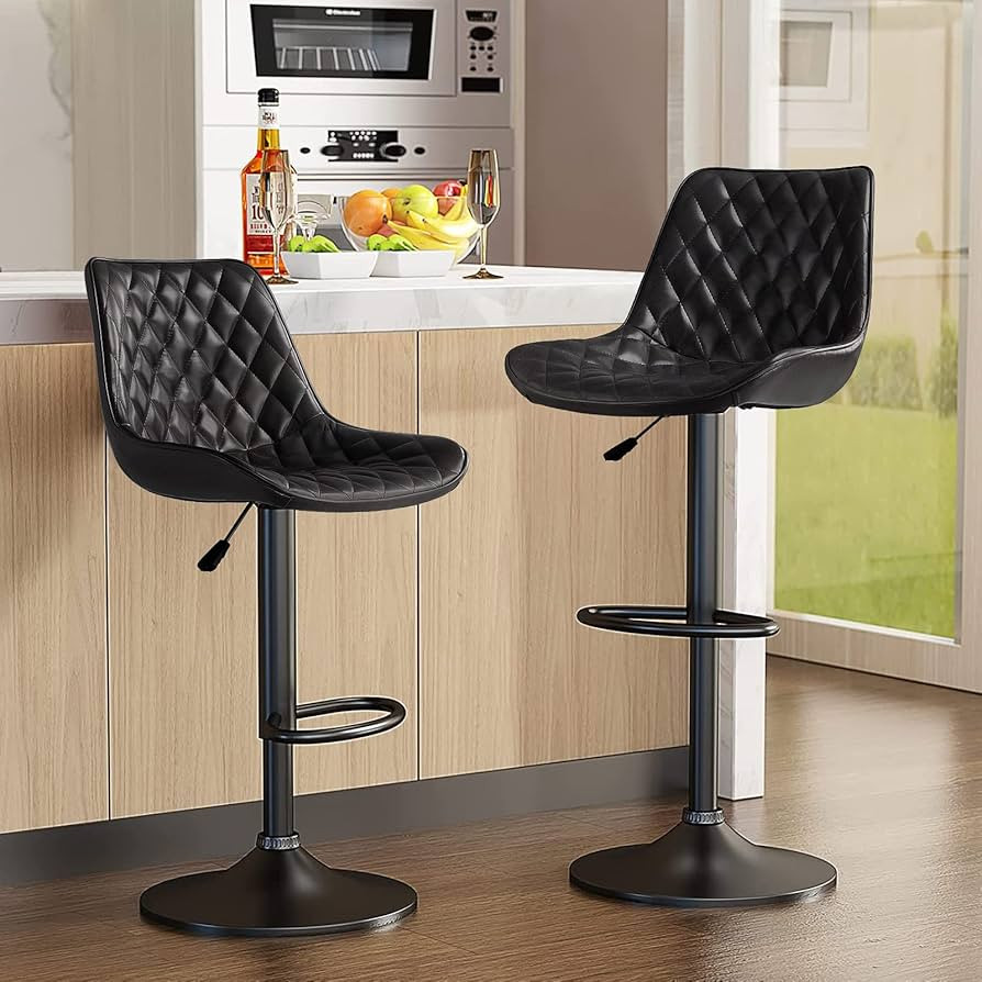 Waleaf Bar Stools Set of 2, Adjustable Counter Height Leather Bar Stools with Back, Modern Swivel... | Amazon (US)