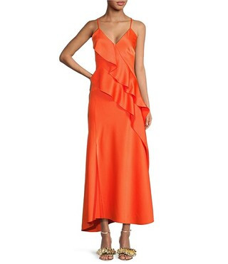 Gianni Bini Quinn Ruffle Draped V-Neck Sleeveless Satin Dress | Dillard's | Dillard's
