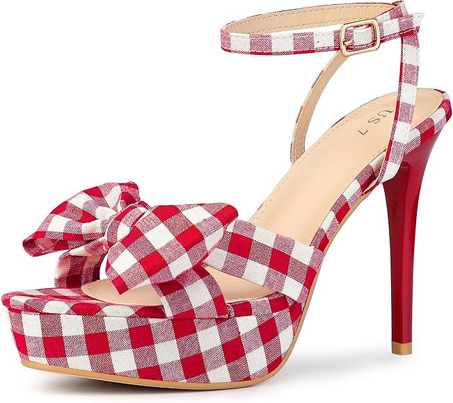 Perphy Bow Platform Stiletto Heel Plaid Heels Sandals for Women | Amazon (US)
