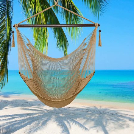 Hanging Chair Caribbean Swing Chair Hammock Chair w/ Soft-Spun Cotton Rope, Hardwood Spreader Bar Wi | Walmart (US)