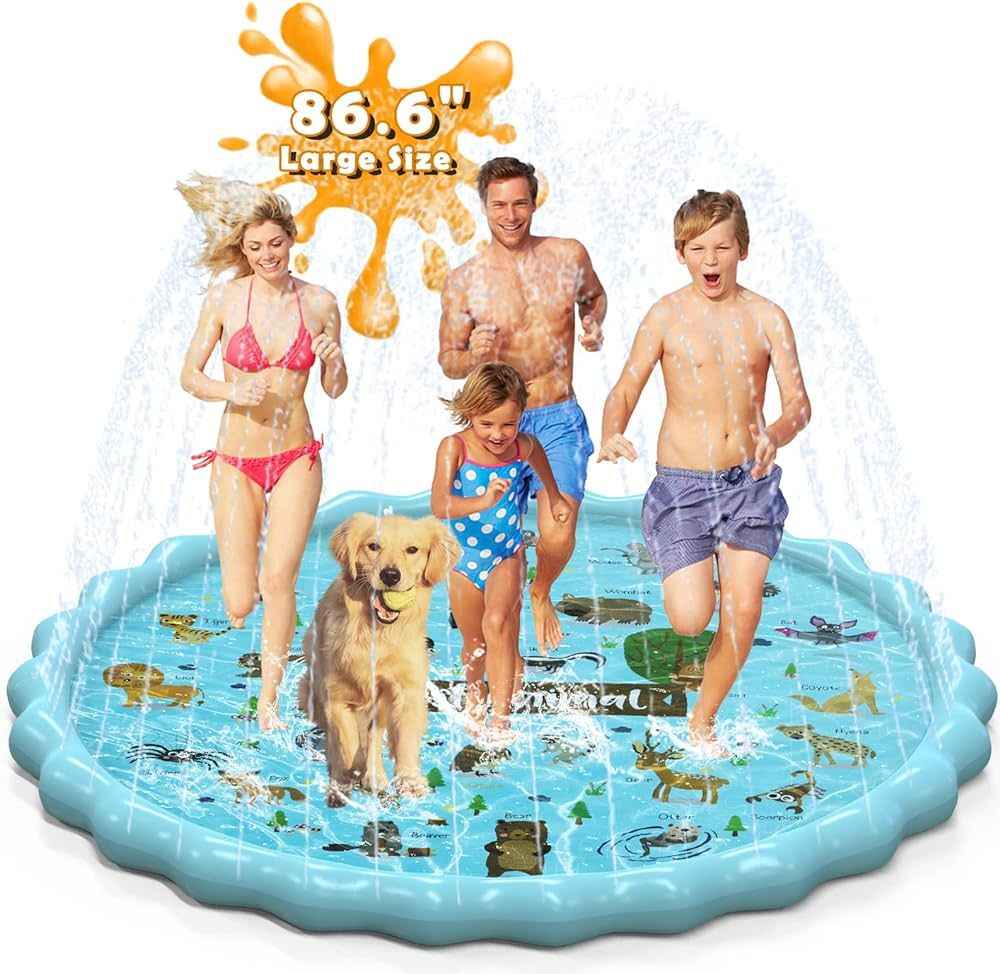 Abida Splash Pad, 86.6" Large Size Sprinkler Play Mat for Kids, Summer Outdoor Water Toys Fun Bac... | Amazon (US)