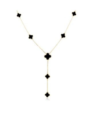 The Lovery Onyx Clover Station Lariat Necklace 14K Yellow Gold - Black | Macy's