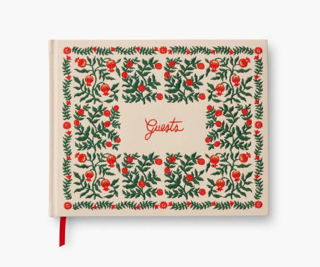 Embroidered Guest Book - Christmastide Pomegranate | Rifle Paper Co.