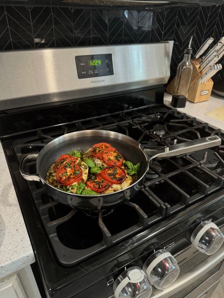 One Pan 20 Minute Chicken Caprese Skillet! I used the new @ourplace Titanium Always Pan Pro. The first pan of its kind and it has blown me away! It has a no coating nonstick technology meaning it doesn’t degrade overtime and is toxin free. It’s the coolest pan ever and unlike anything I’ve had before. PLUS it’s oven and dishwasher safe 💯Shop now in my LTK shop! 

Recipe:
* 3 chicken breasts
* 1 tablespoon olive oil
* 1/4 cup pesto 
* 6 slices fresh mozzarella, sliced
* 2 vine ripe tomatoes, sliced
Toppings:
*  balsamic glaze 
* fresh basil leaves


Instructions: 
* Preheat oven to 425°F 
* Heat the @ourplace Titanium Always Pan Pro over medium heat  
* Season both sides of chicken with  and add to skillet. Cook for 3 minutes per side until browned  
*  Add a spoonful of pesto over the top of each chicken breast. Then add the  mozzarella slices and tomato slices. Add the skillet into the oven for 10-12 minutes, until chicken is finished cooking (reaches internal temperature of 165°F). 
* Finally, top with fresh basil and balsamic glaze. 

#ourplacepartner #fromourplace #alwayspan #sponsored 
#healthyrecipe #healthyrecipes #dinnerin20 #quickdinner #dinnerecipes #dinnerathome #eatwellbewell #choosingbalance #chickenrecipes #easymeals #eatwelllivewell #caprese


#LTKGiftGuide #LTKhome
