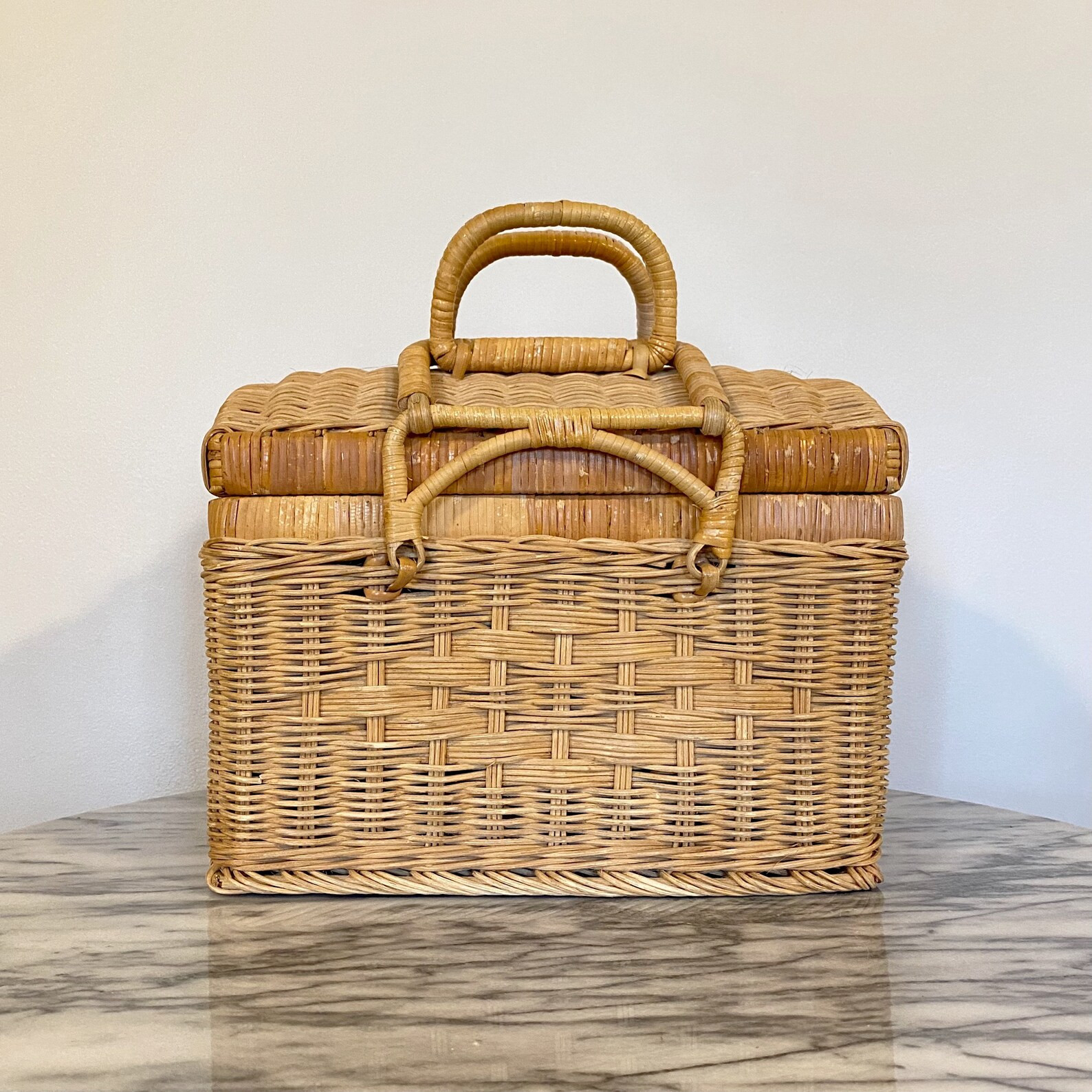 Vintage Natural Wicker Picnic Basket | Etsy | Etsy (US)