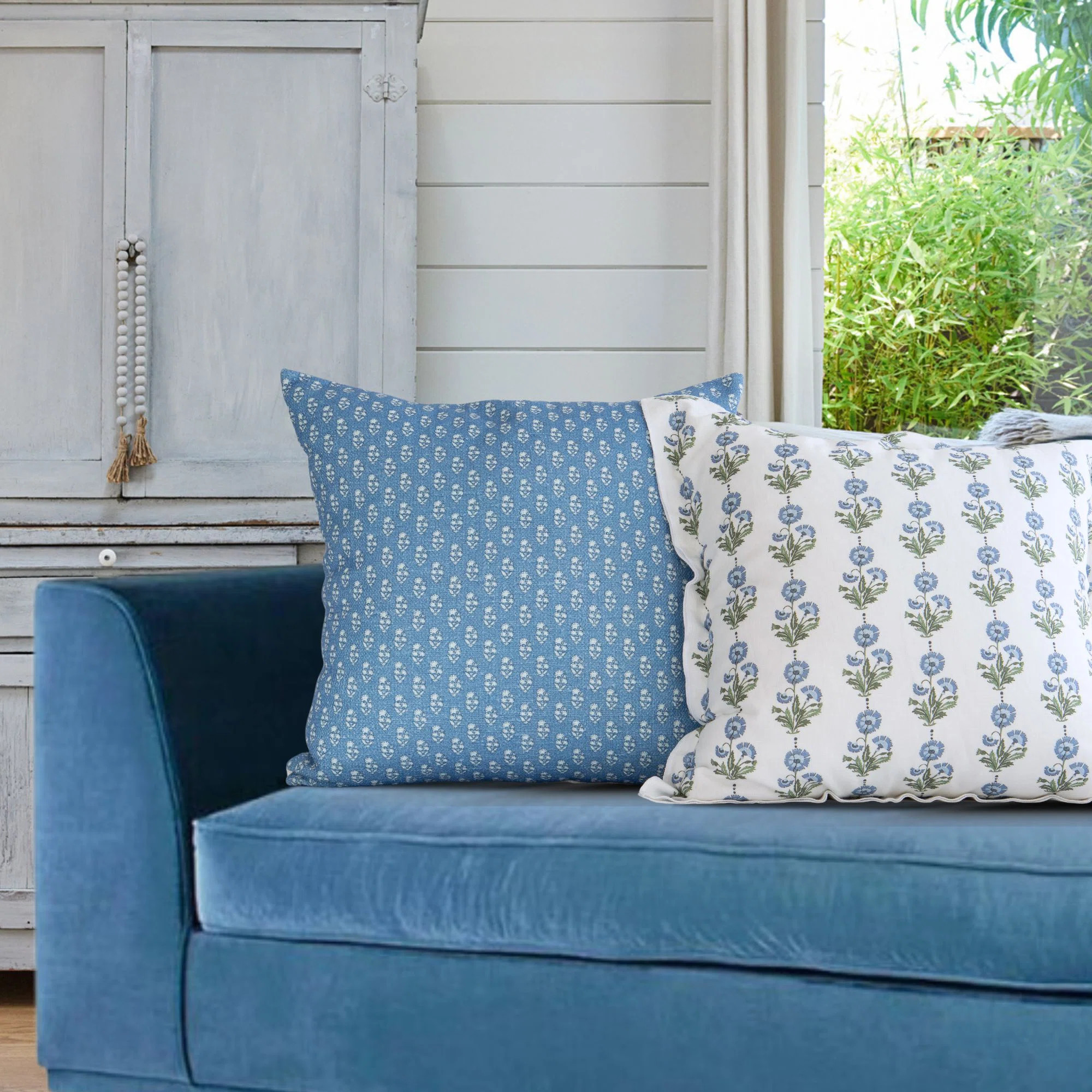 TajikHome Aurora Petite Block Print Pillow Cover in Blue - 2 Piece Set | Wayfair | Wayfair North America