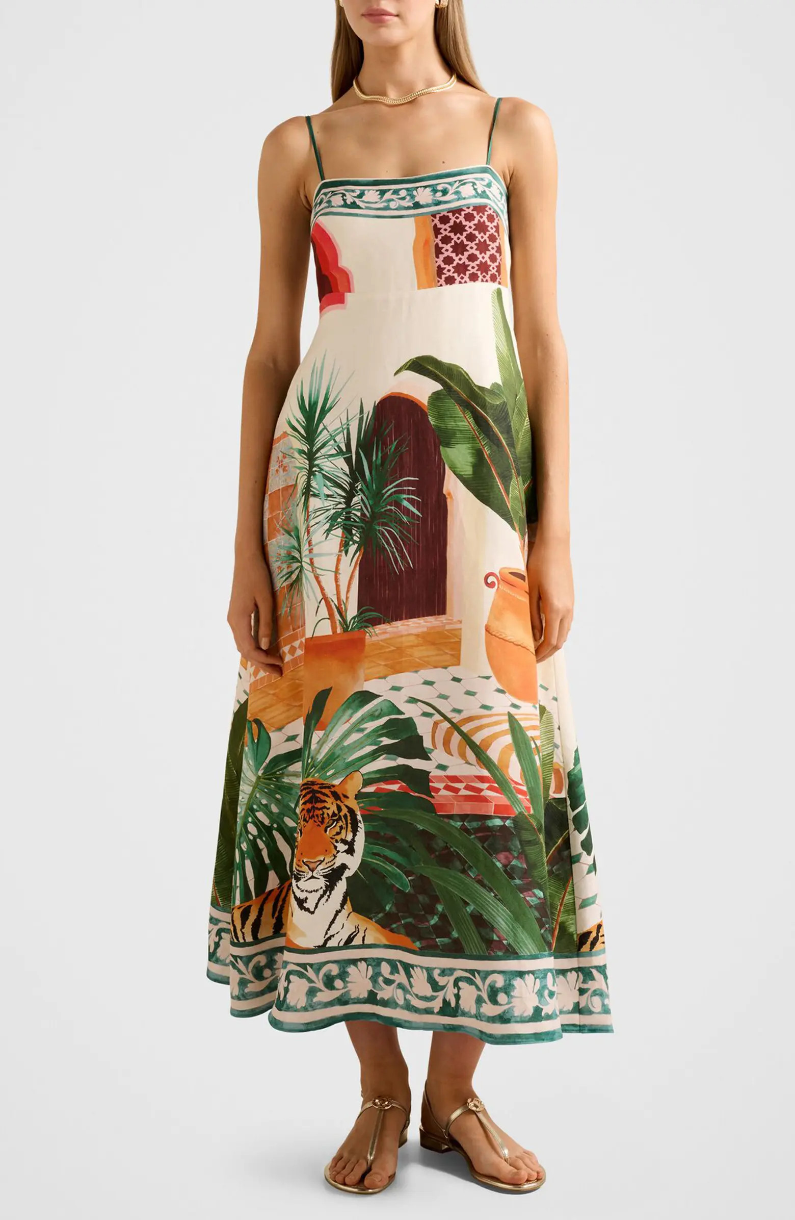 Ever New Bianca Print Linen Blend Midi Dress | Nordstrom | Nordstrom