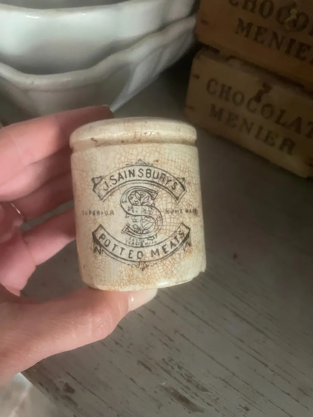 Antique J Sainsburys Potted Meats Jar C.1880 english Advertisement Antique English Pot Antique En... | Etsy (US)