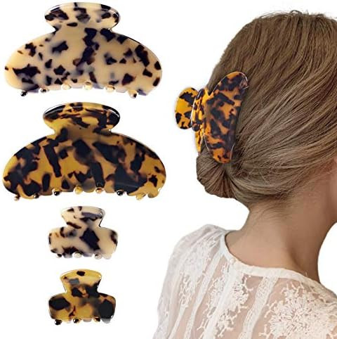4 PCS Banana Hair Claw Clips, Tortoise Shell Cellulose Acetate Hair Jaw Clip, Celluloid Leopard H... | Amazon (US)