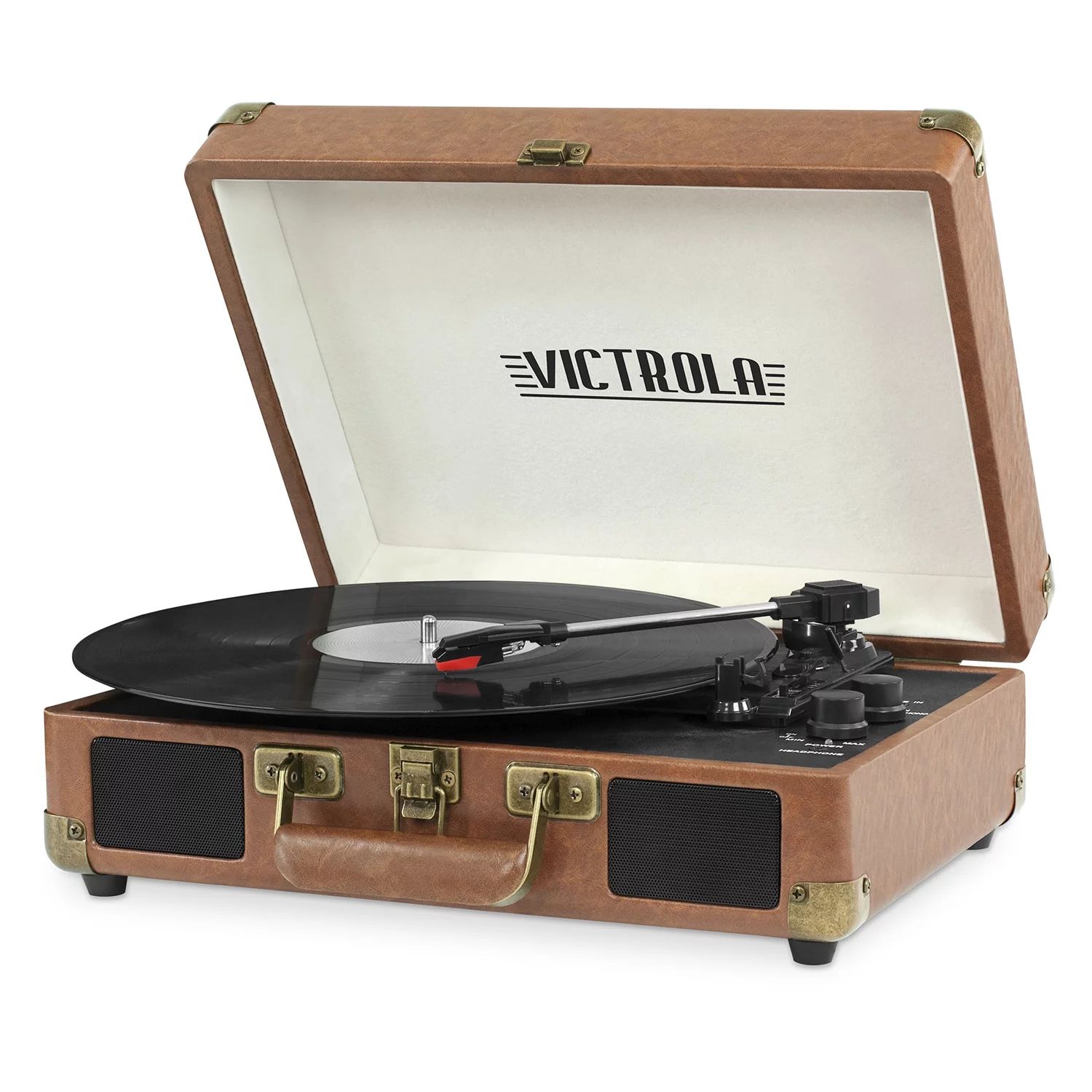 Victrola Bluetooth Portable Suitcase Record Player with 3-speed Turntable - Brown | Walmart (US)