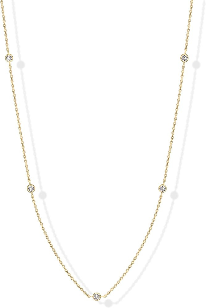 PAVOI 14K Gold Plated Station Necklace | Simulated Diamond BTY Necklace | Womens CZ Chain Necklac... | Amazon (US)