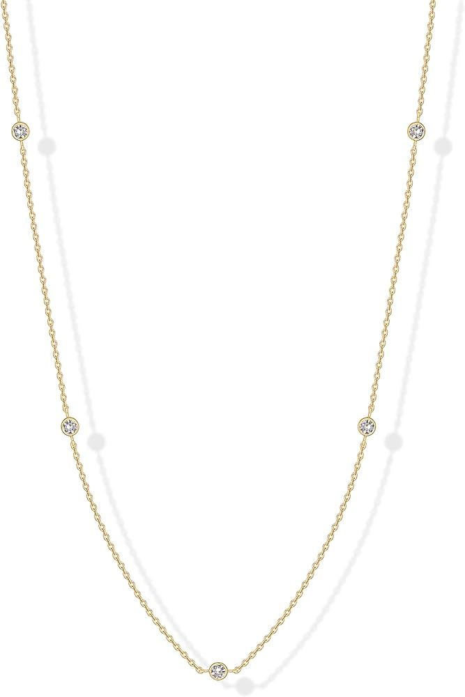 PAVOI 14K Gold Plated Station Necklace | Simulated Diamond BTY Necklace | Womens CZ Chain Necklac... | Amazon (US)