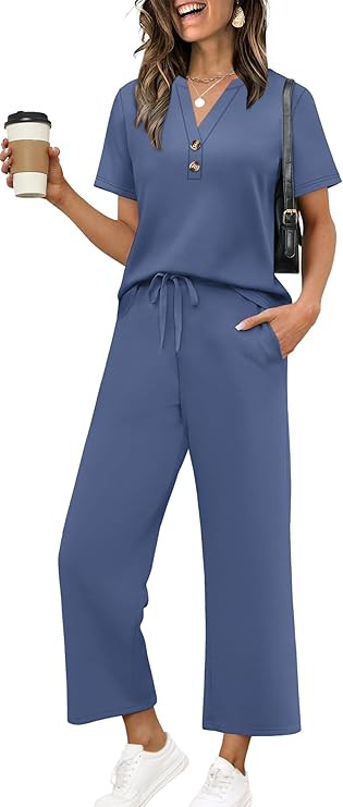 OFEEFAN 2 Piece Sets for Women Spring Fashion Beach Vacation Cruise Outfit Dressy Casual Wide Leg... | Amazon (US)