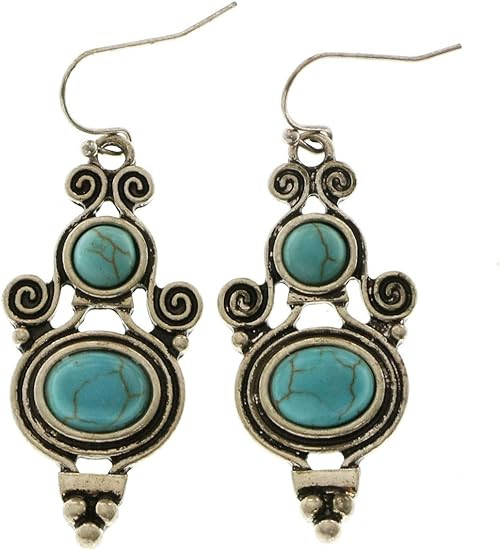 Erica Lyons Turquoise Cabachon Dangle-Earrings Silver-Tone/Blue | Amazon (US)