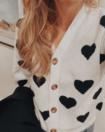 Sweet heart sweater for under $30. So soft. Wearing a small. 🖤