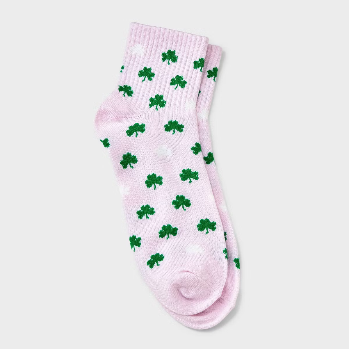 Women's Mini Shamrock Ribbed St. Patrick's Day Ankle Socks - Pink/Green 4-10 | Target