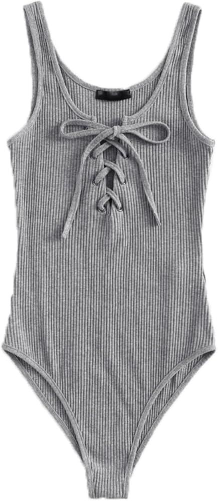 Women's Sleeveless Lace Up Knit Sexy Leotard Bodysuit | Amazon (US)
