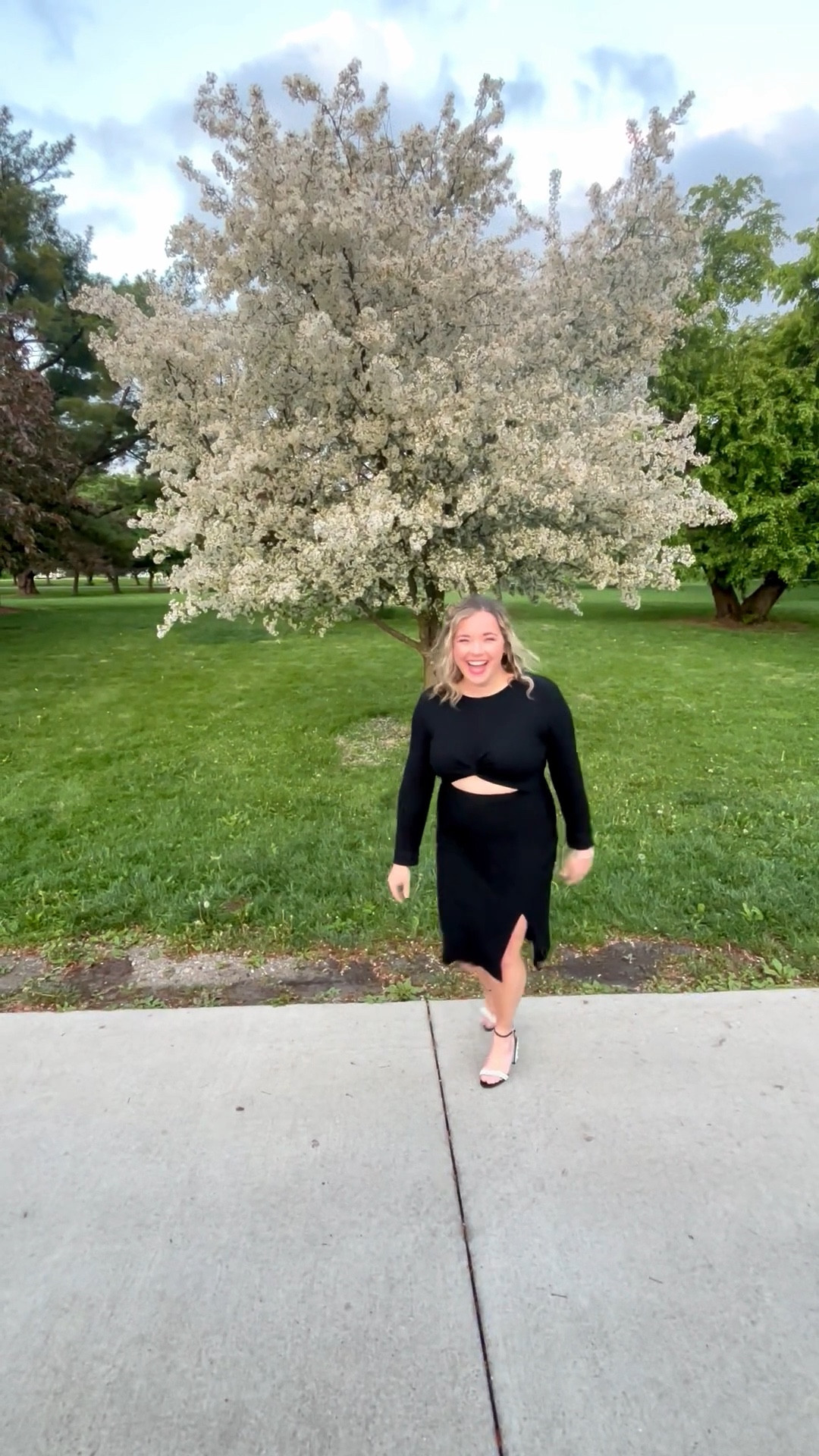 Spinning right outside to enjoy this beautiful 50 degree weather here in Iowa! But seriously this is the perfect year round black dress! So flattering on every body type, the little cut out makes it a little more fun than your typical body con dress! Dress it down with a denim and sneakers or dress it up like I did here for date night! 

#LTKootd #LTKFindsUnder50 #LTKMidsize
