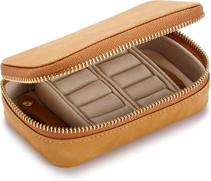Travel Jewelry Case, Leather Zippered Jewelry Organizer Box for Girls Women Gift with Velvet Neck... | Amazon (US)
