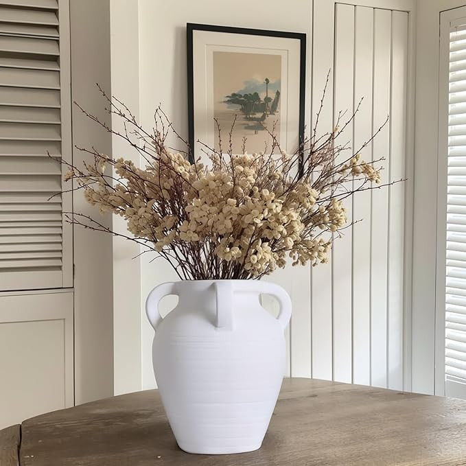 Handmade White Vase-10 Tall Terracotta Vase with 4 Ear, Vintage Vase for Pampas Grass, Wide Mouth... | Amazon (US)