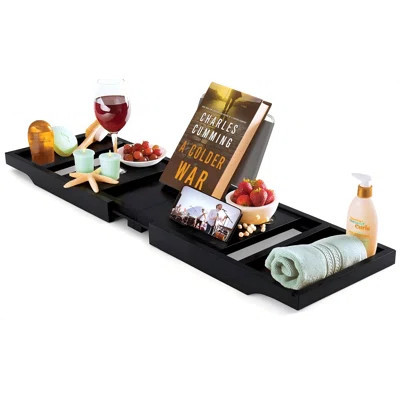Bathtub Tray, Expandable Bamboo Bath Tray For Tub With Wine Glass Holder, Book , Tablet Stand , Wooden Bathtub Caddy Tray For Bathroom Accessories, Sp | Wayfair North America