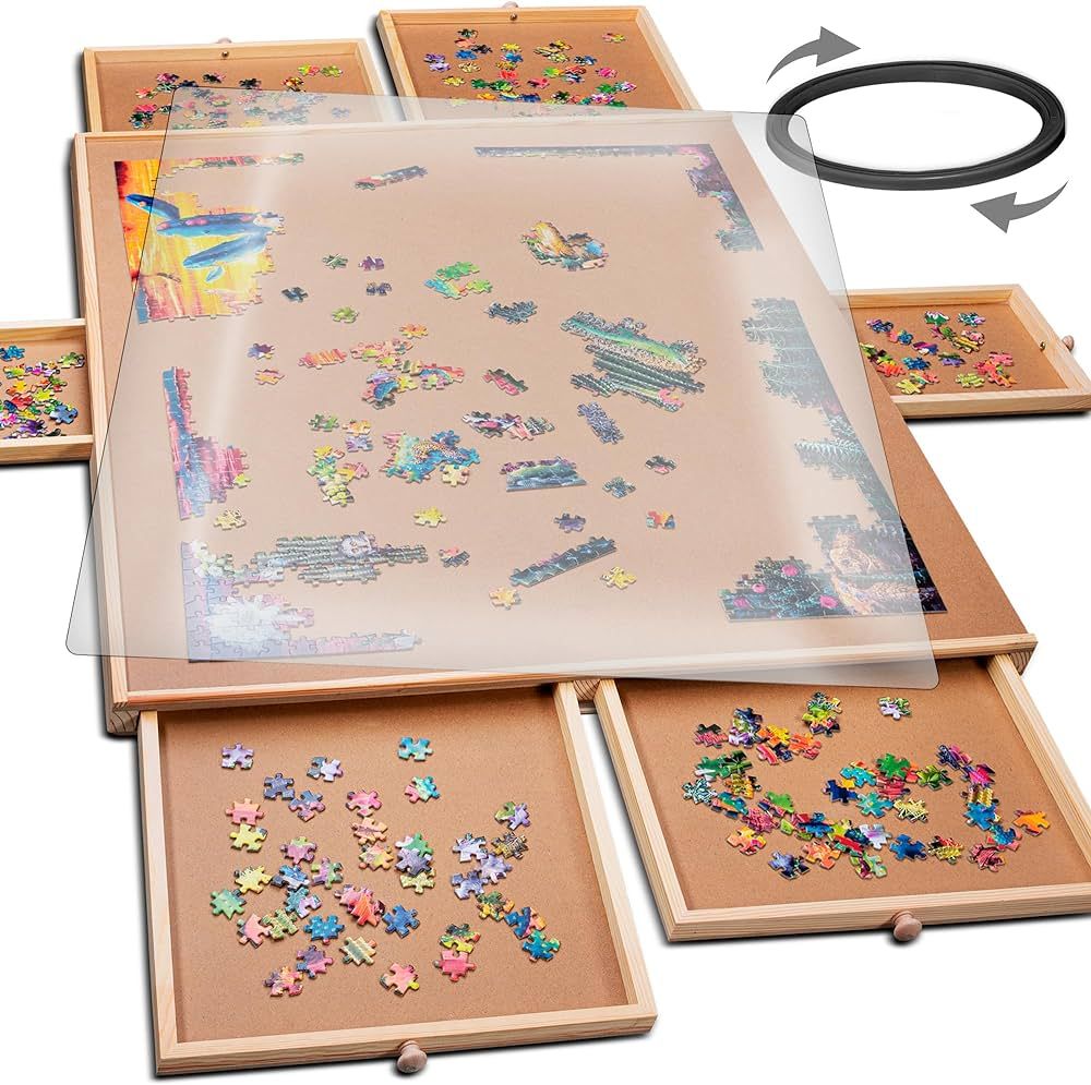 1500 Piece Rotating Wooden Jigsaw Puzzle Table - 6 Drawers, Puzzle Board with Puzzle Cover | 27... | Amazon (US)