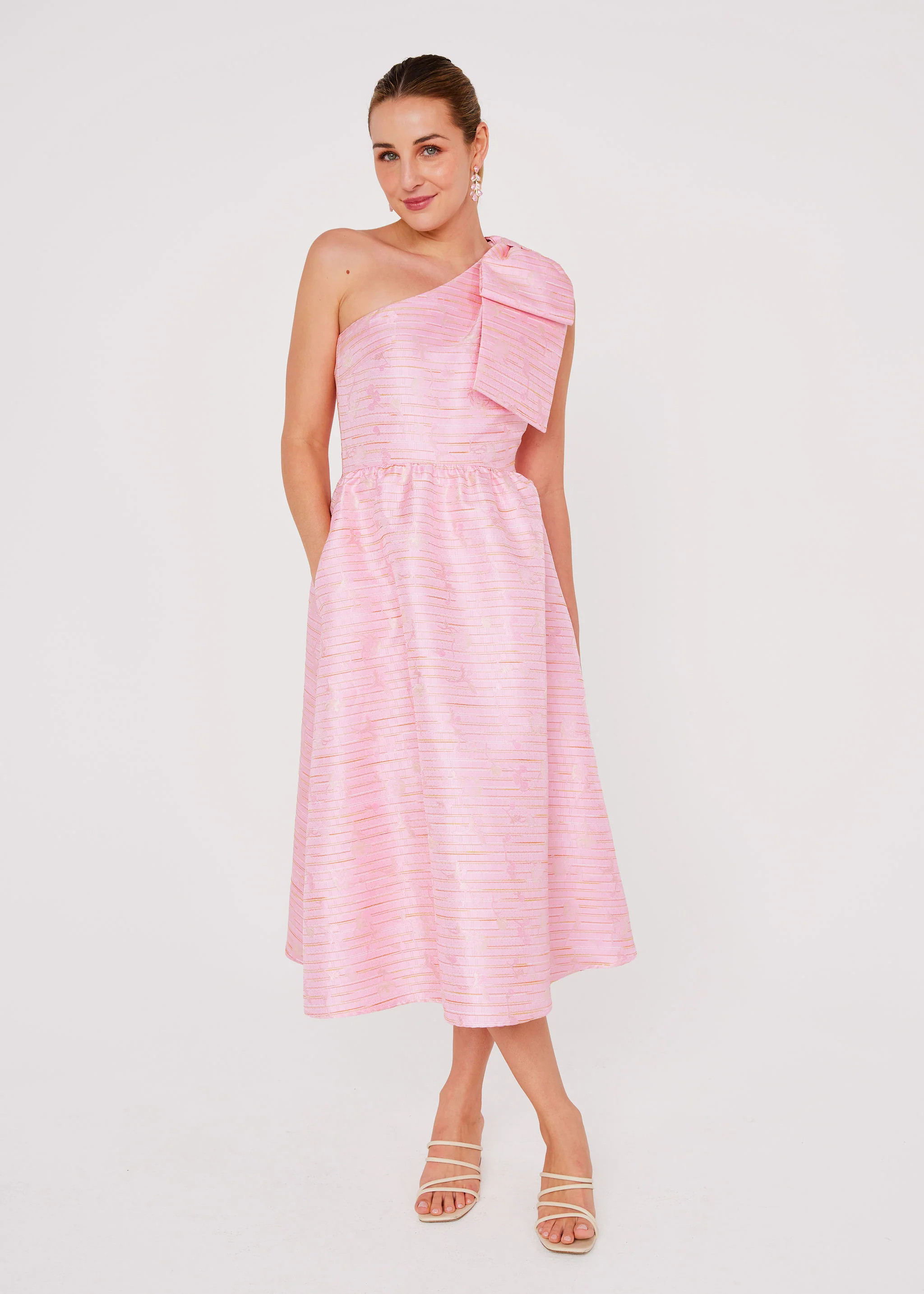 Caroline Dress Pink Textured Dupioni | Abbey Glass