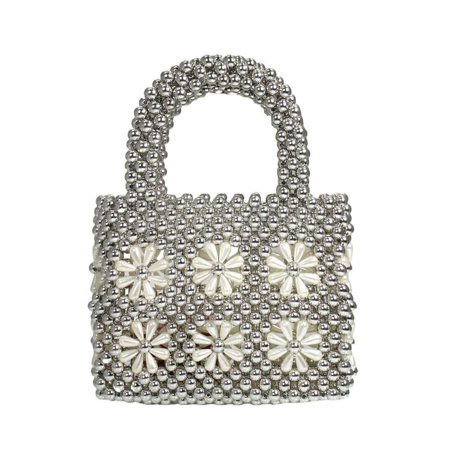 Women Beaded Handbags Elegant Handmade Weave Purse Crystal Pearl String Tote Bags for Banquet Wed... | Amazon (US)