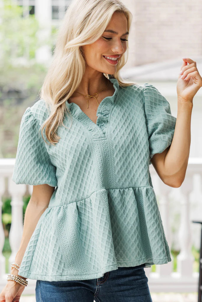 Something New Sage Textured Blouse | The Mint Julep Boutique