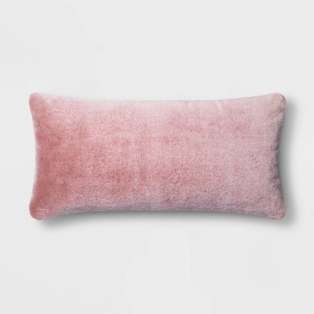 Faux Rabbit Fur Oversize Lumbar Pillow Pink - Threshold , Blush | Target