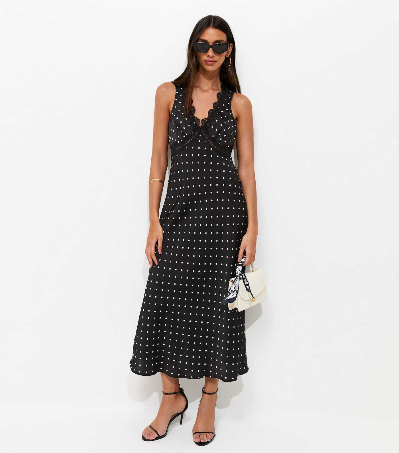 Black Satin Polka Dot Sleeveless Midi Dress | New Look | New Look (UK)