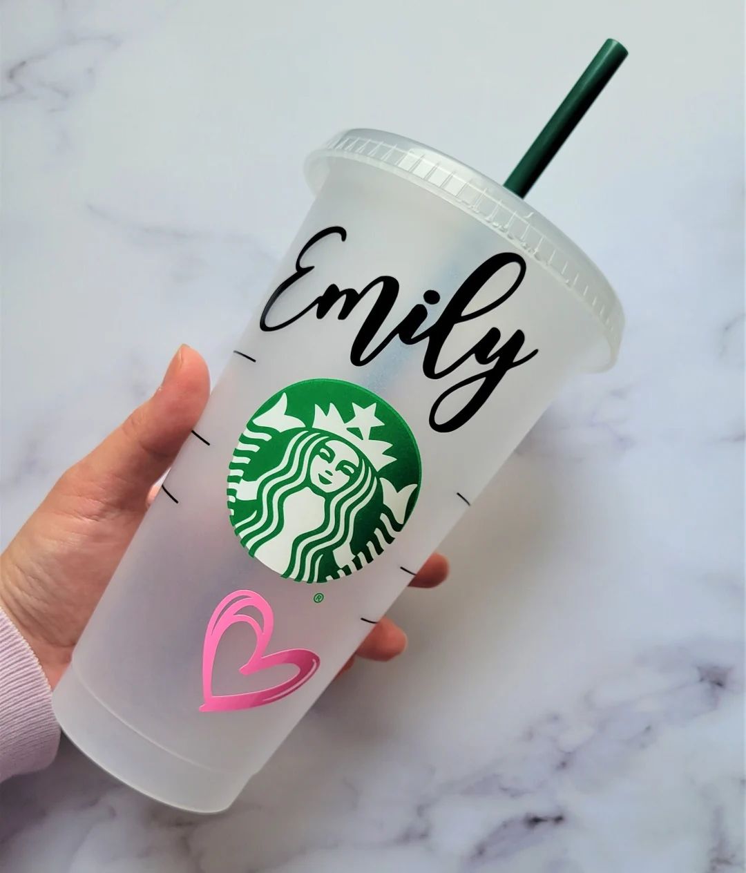 24 Oz Holographic Personalized Scribble Heart Starbucks Cup - Etsy | Etsy (US)