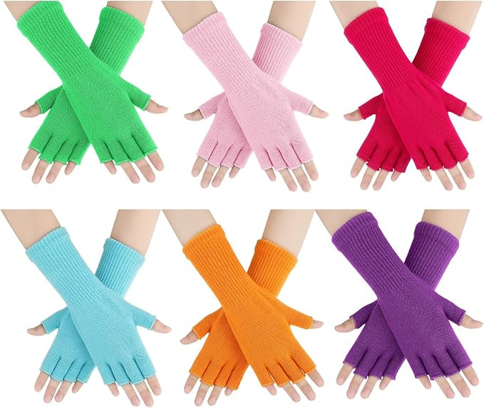 6 Pairs Unisex Half Finger Gloves Warm Stretchy Knit Fingerless Gloves 8.6 Inches Soft Gloves for... | Amazon (US)
