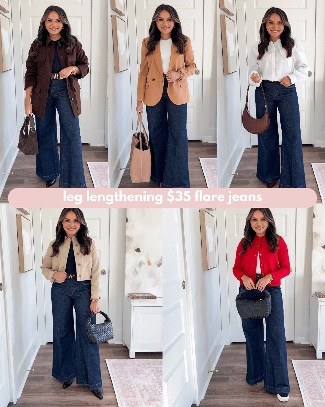 
Flare jeans size xs petite TTS - i’m usually a size 2/26 petite 


How to style flare jeans! I prefer to wear these jeans with a low heel or platform shoe. These jeans have an elastic waistband with belt loops - so comfortable! 

Brown jacket size xxs TTS - roomy fit
Black bodysuit - old, similar linked
Belt size xs TTS
Black boots size 6 TTS

Beige cropped jacket size 2XS TTS
Black bodysuit - old, similar linked
Belt size xs TTS
Black boots size 6 TTS

White oversized collar button down size small TTS
Brown boots size 6 TTS

Camel blazer size 0 petite TTS - sold out, similar linked
White bodysuit - old, similar linked
Tan heels size 5 TTS

Red cardigan size xs TTS
White bodysuit - old, similar linked
Black and white sneakers size 5.5 - sized down a whole size

Honey sweet petite
Honeysweetpetite
Flare jeans
Workwear
Petite
Jeans
Winter outfits
Spring outfits 


#LTKStyleTip #LTKShoeCrush




#LTKCyberWeek #LTKPetite #LTKSaleAlert